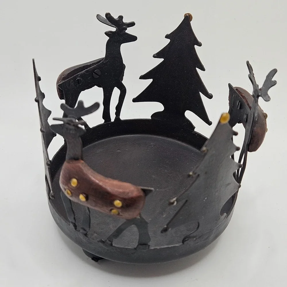 Pier‎ 1 Rustic Metal Reindeer Candle Holder Woodland Christmas Votive Pillar